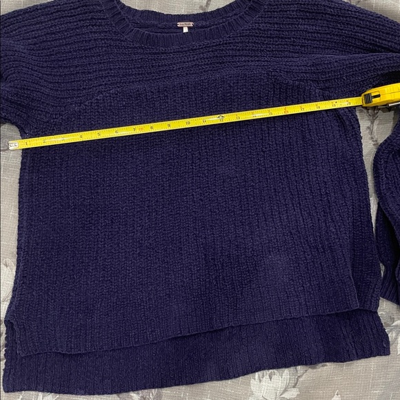 Free People Navy Ribbed Crewneck Sweater with puffy sleeves 100% Cotton sz small - Picture 14 of 16
